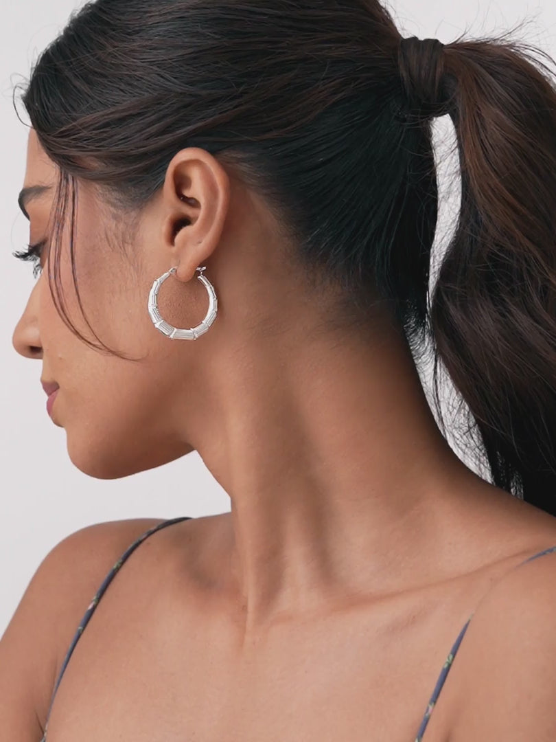 Load video: Bamboo Textured Hoop Earrings
