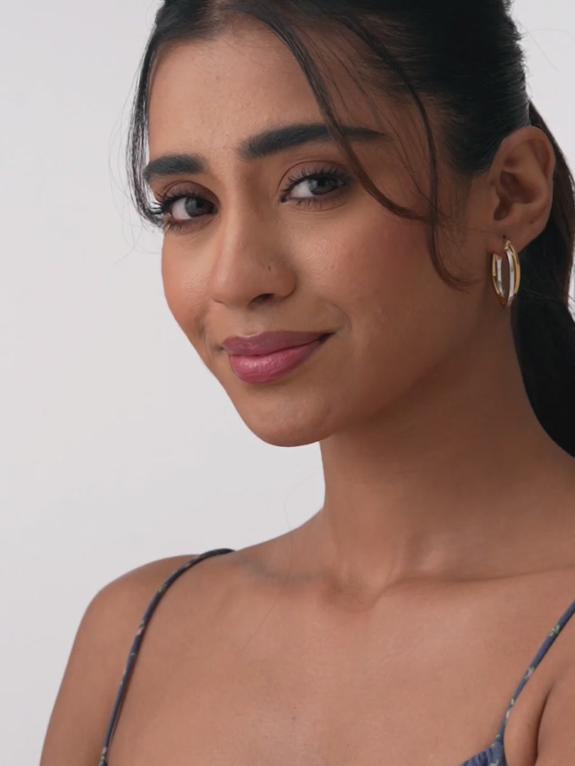 Load video: Lunara Sculpted Dual Tone Hoop Earrings for Women