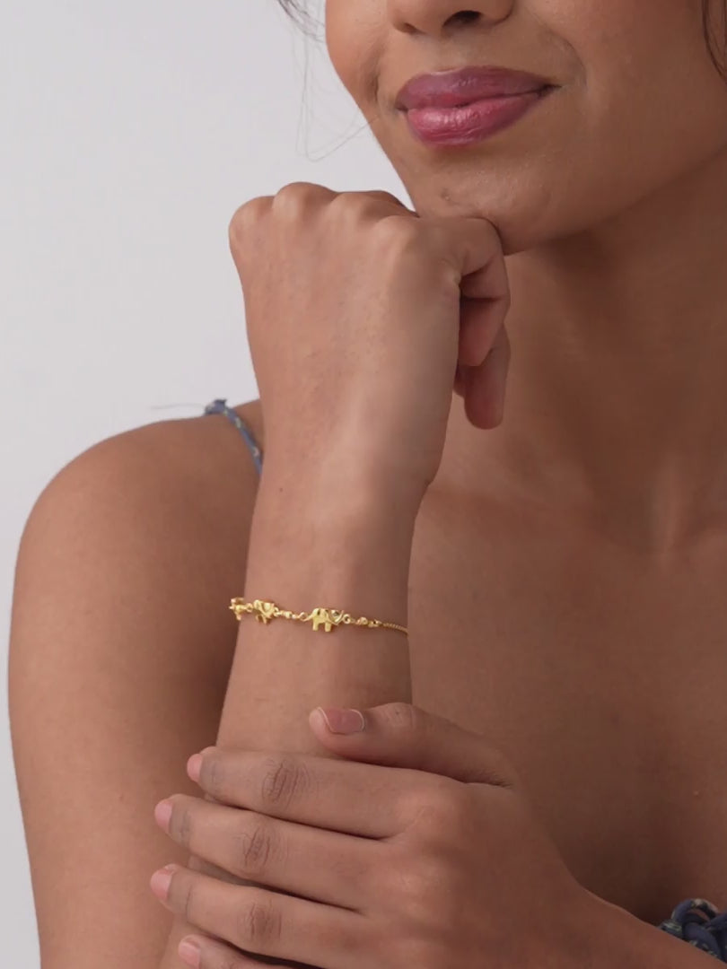 Load video: 14K Gold-Plated Majestic Elephant Bolo Bracelet