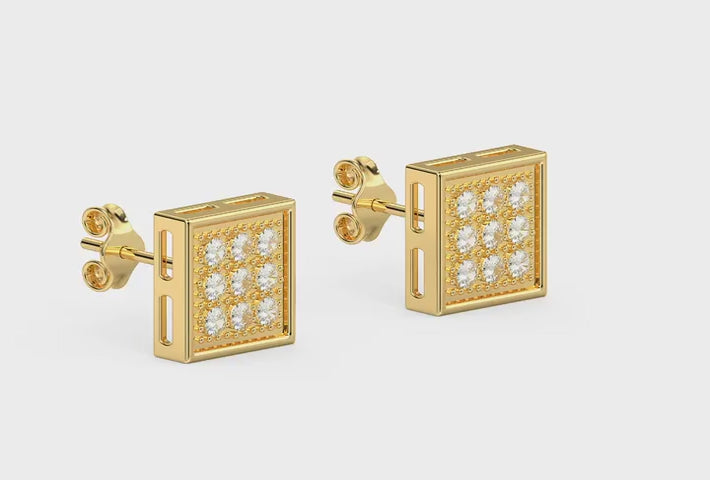 Load video: 925 Sterling Silver 18K Gold-Plated Geometric Square Cubic Zirconia Micro Pave Stud Earrings for Women Teen