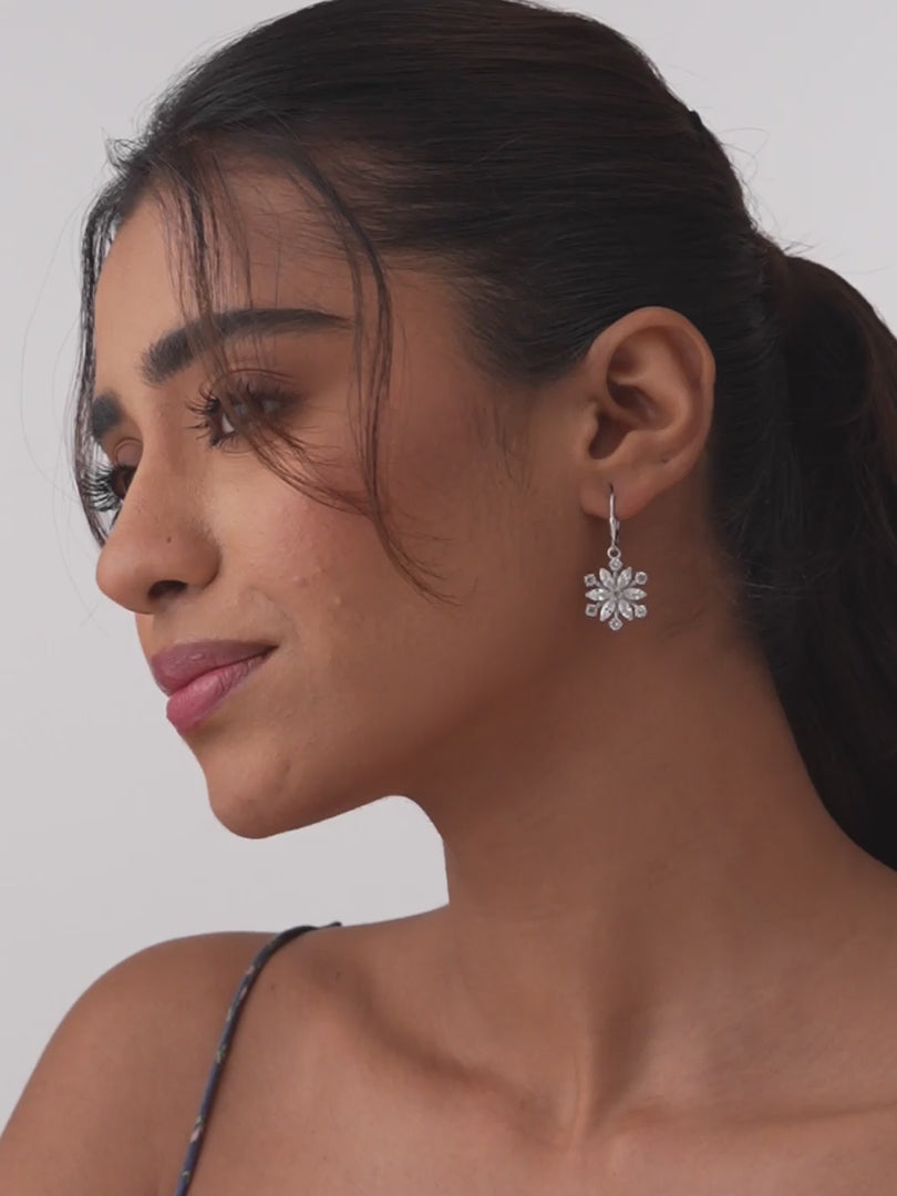 Load video: CZ Snowflake Leverback Drop Earrings