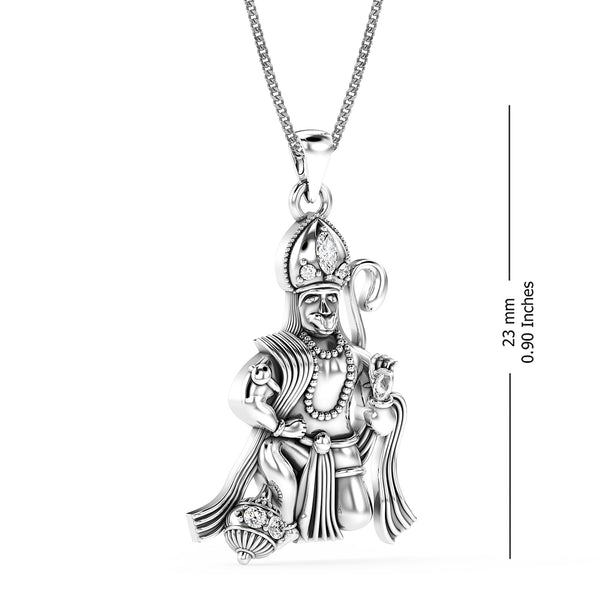 925 Sterling Silver CZ Antique Lord Hanuman Pendant Necklace for Men and Boy