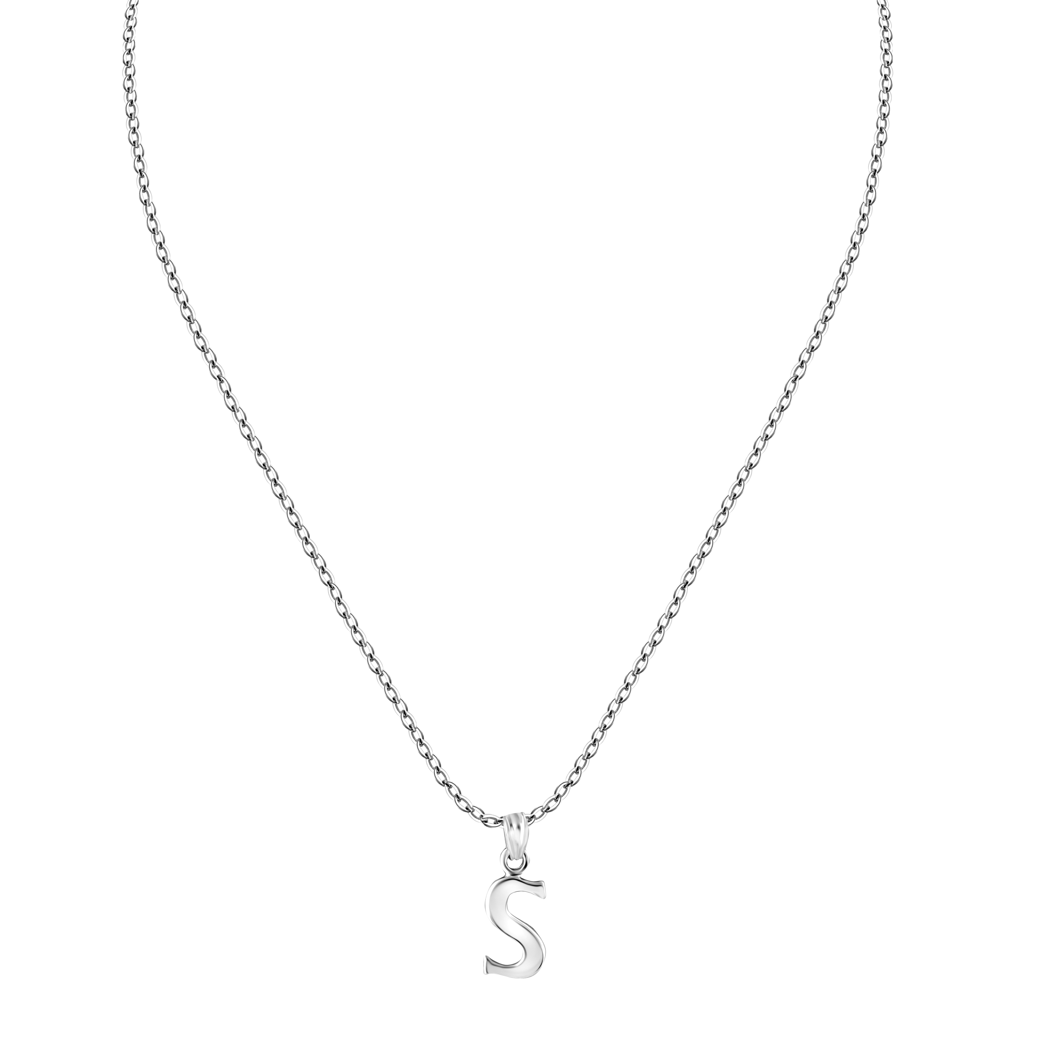 925 Sterling Silver 'S' Letter Pendant Necklace for Teen Women