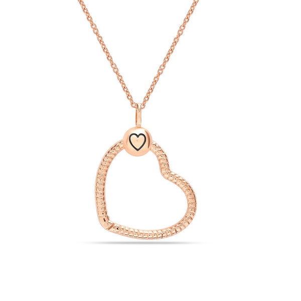 925 Sterling Silver Rose Gold-Plated Texture Heart Charm Pendant Necklace for Women Teen