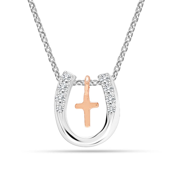 925 Sterling Silver Lucky Embrace Cross Horseshoe Pendant Necklace Jewelry Gifts for Women Teen