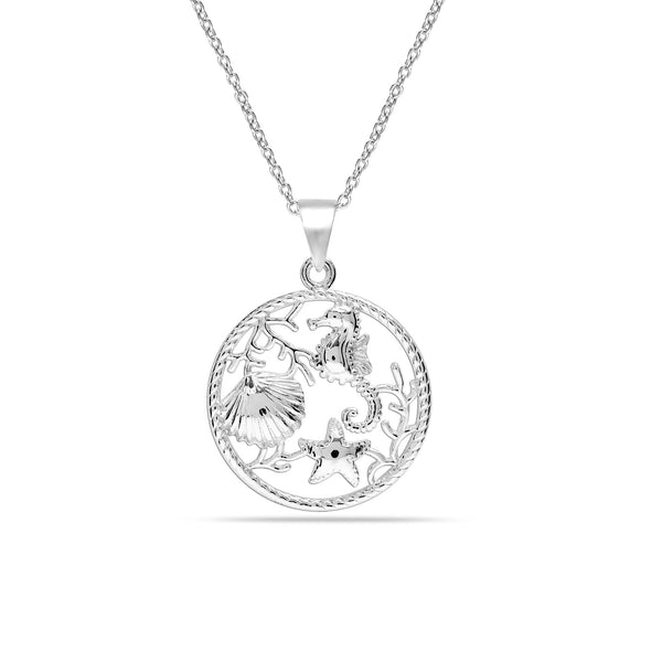 925 Sterling Silver Sea Life Pendant Necklace for Teen Women