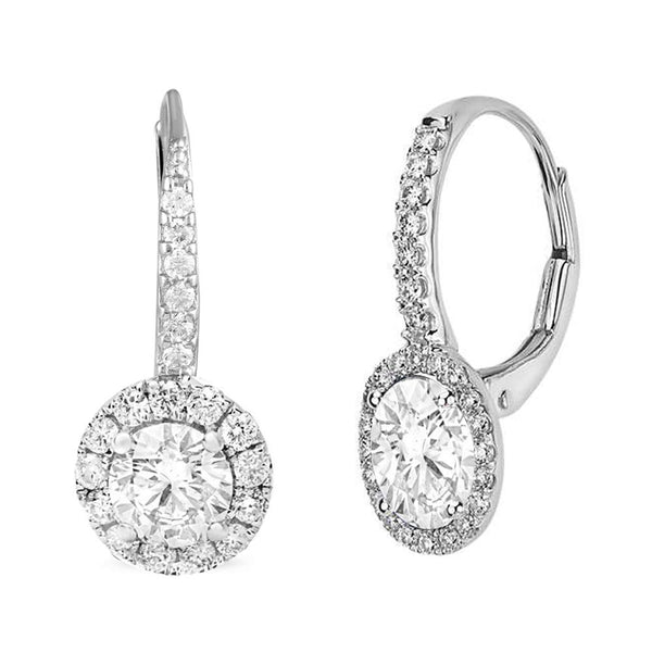 925 Sterling Silver Cubic Zirconia Rhodium Plated Round Leverback Earring for Women