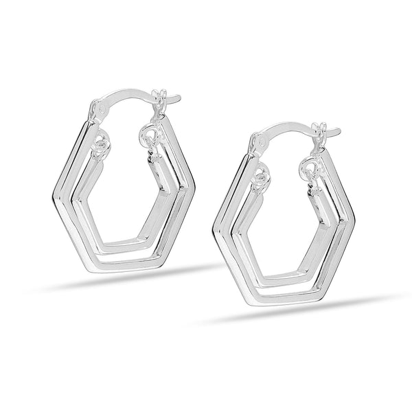 925 Sterling Silver 18K Gold-Plated Double Hexagon Click-Top Hoop Earring for Women Teen