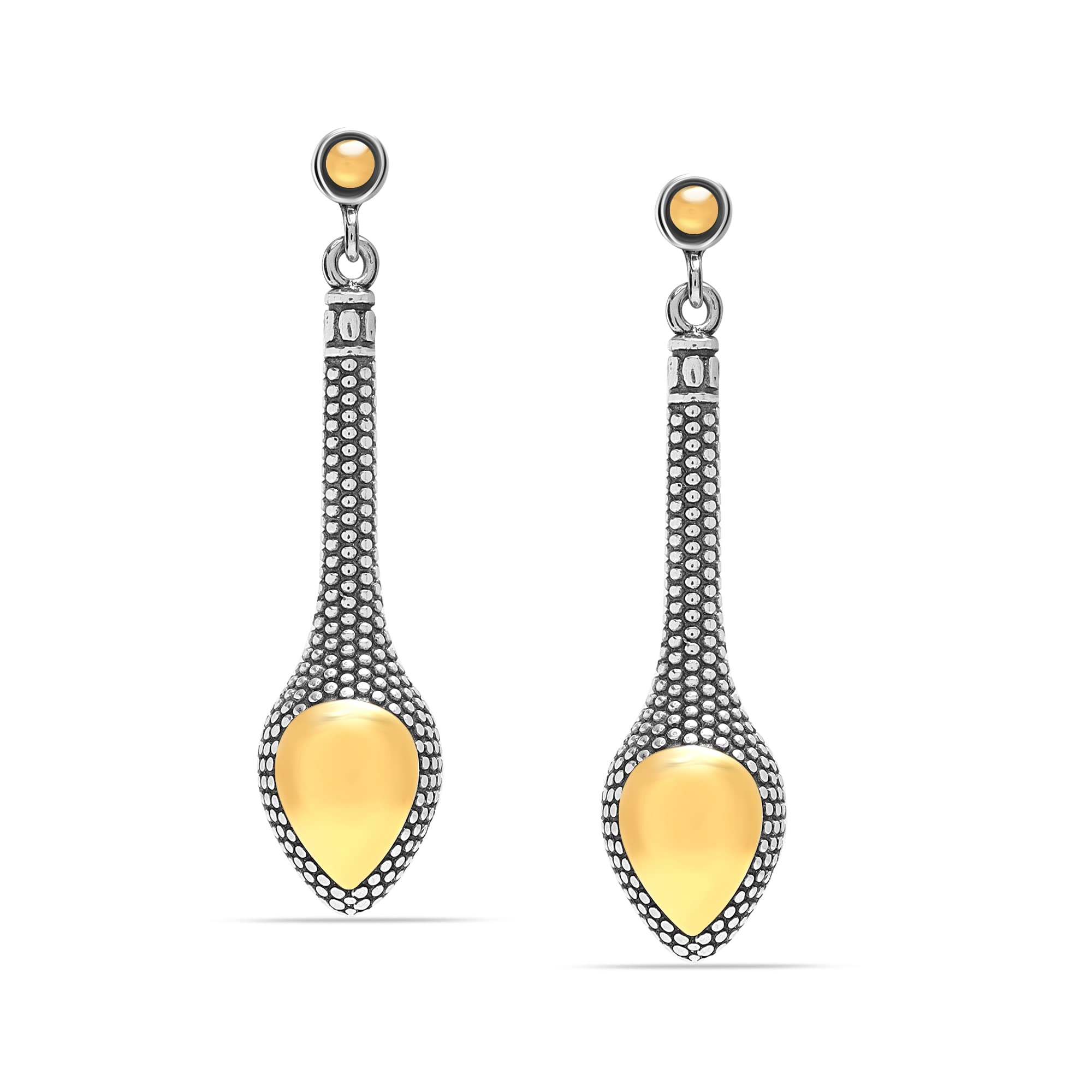 925 Sterling Silver Caviar Beads Long Inverted Drop Hypoallergenic Antique Finish Hoop Earring for Women