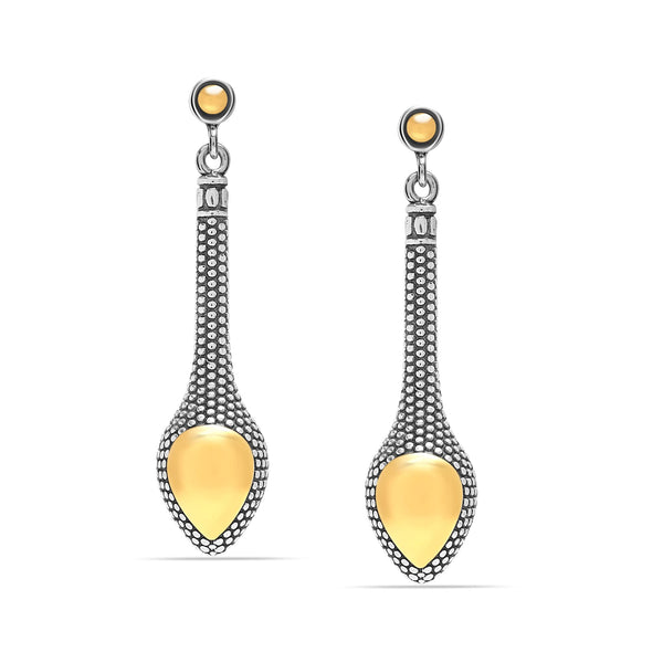 925 Sterling Silver Caviar Beads Long Inverted Drop Hypoallergenic Antique Finish Hoop Earring for Women