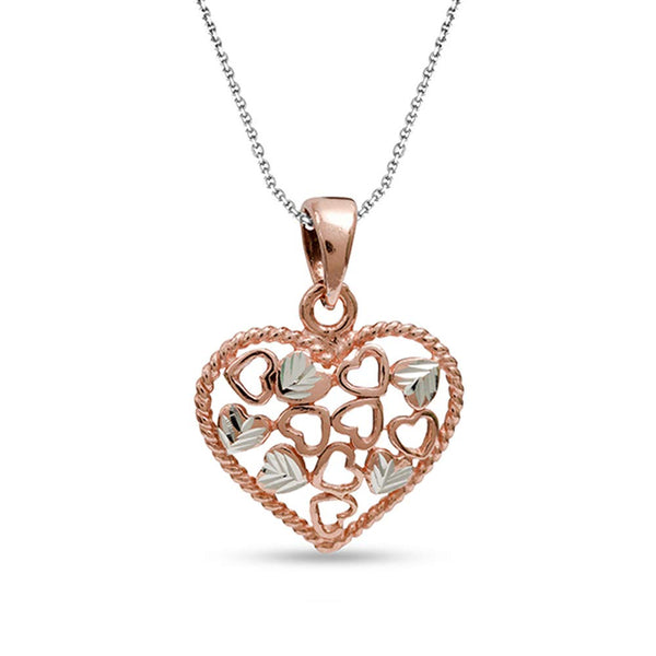 925 Sterling Silver Valentines Day Rose Gold Hearts In Heart Pendant Diamond Cut with Cable Chain for Teen