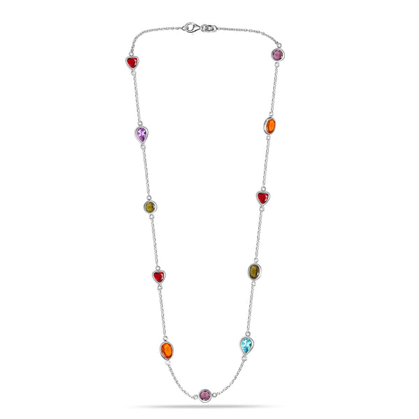 925 Sterling Silver Created Multi-Gem Station Necklace for Women