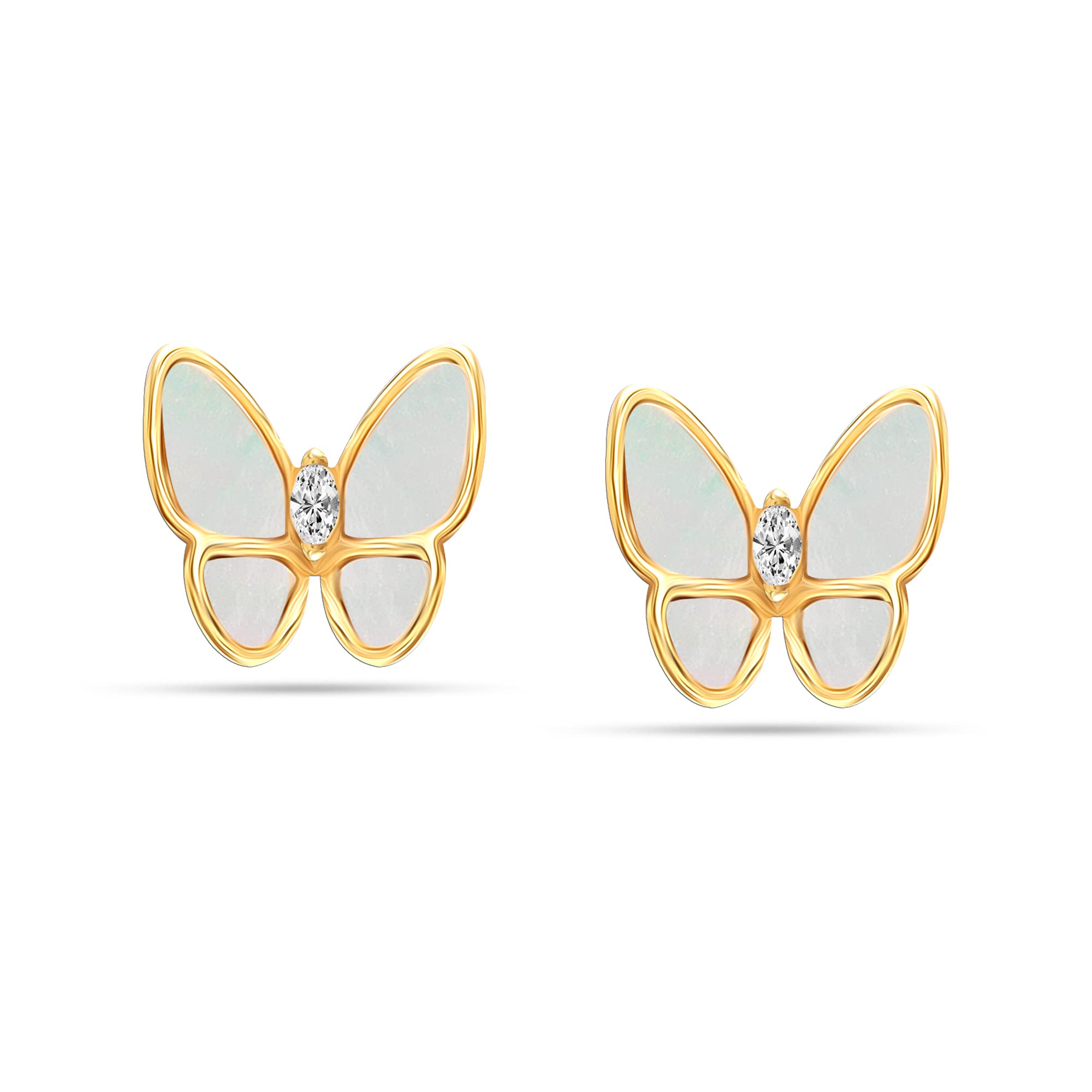 925 Sterling Silver Rose Gold-Plated Mother of Pearl Marquise CZ Butterfly Stud Earring for Teen Women