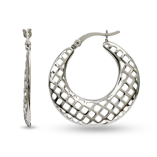 925 Sterling Silver Filigree Texture Hoop Earring for Women