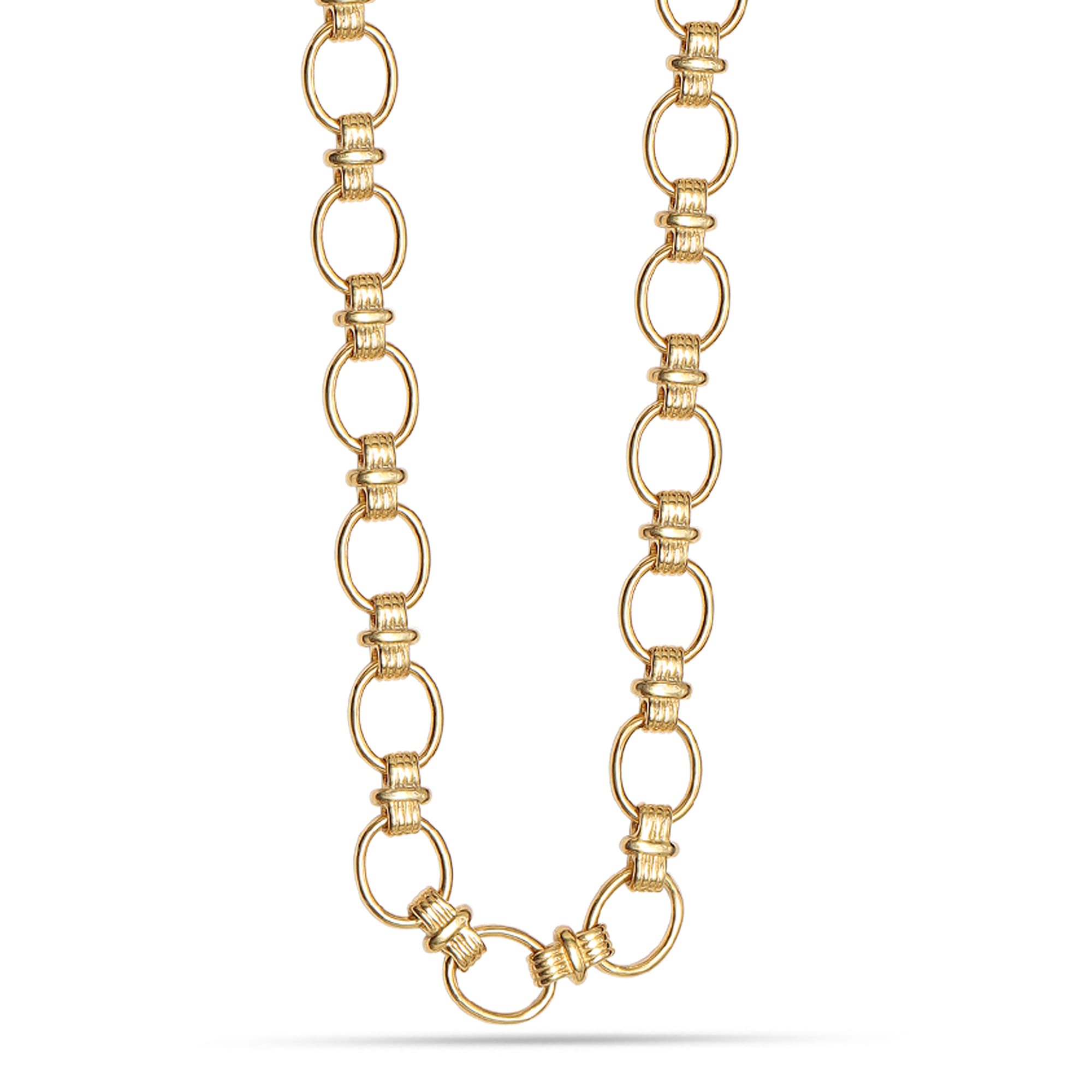 925 Sterling Silver 18K Gold-Plated Ribbed Link Chain Necklace for Women