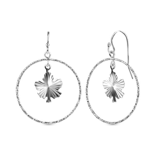 925 Sterling Silver Maple Leaf with Diamond Cut Dangler Earring for Women