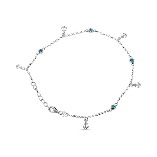 925 Sterling Silver Anchor Charm Anklet with Beads for Women