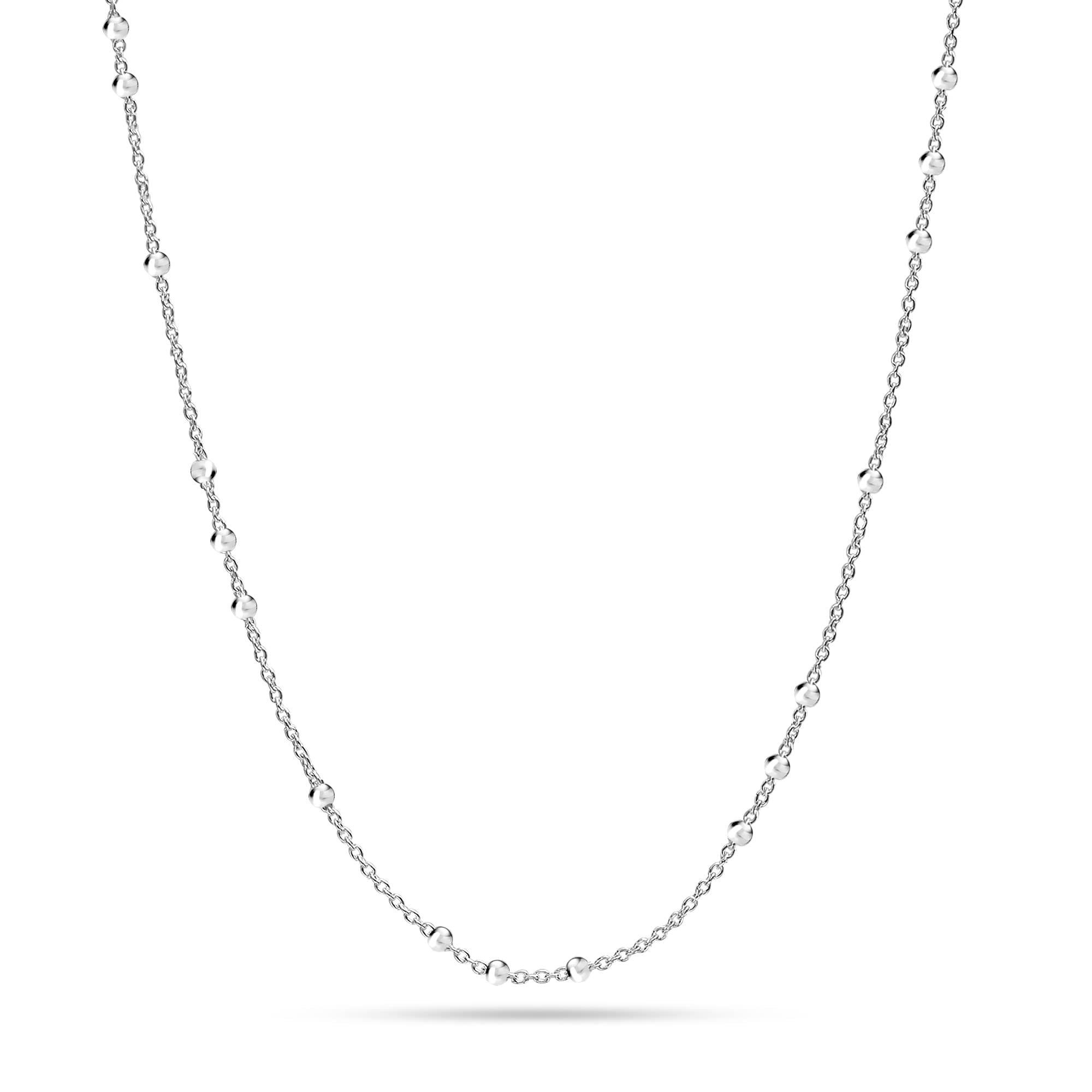 925 Sterling Silver Italian Ball Bead Station Cable Chain Necklace for Women