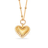 925 Sterling Silver Gold-Plated 14K Heart Pendant Ridge Heart Charm Necklace for Women Teen