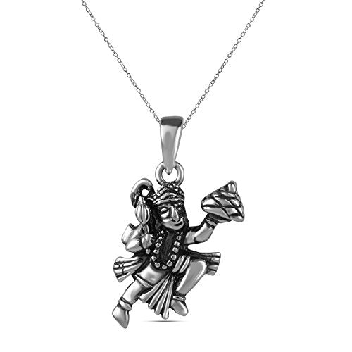 925 Sterling Silver Antique Lord Hanuman Pendant Necklace for Young Boy