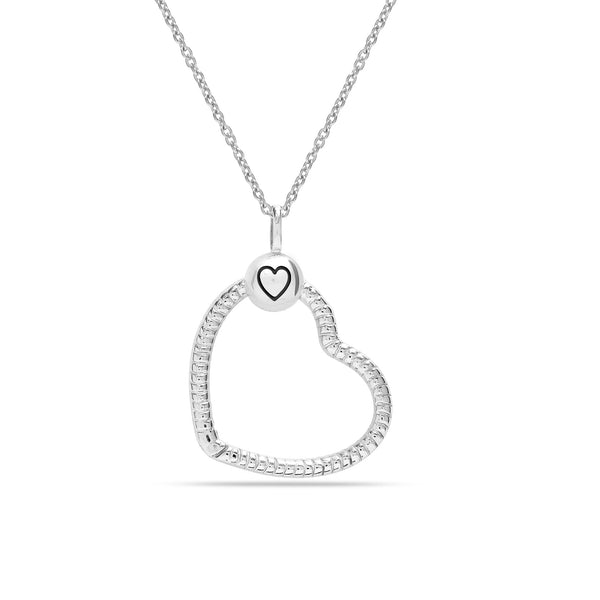 925 Sterling Silver Texture Heart Charm Pendant Necklace for Women Teen