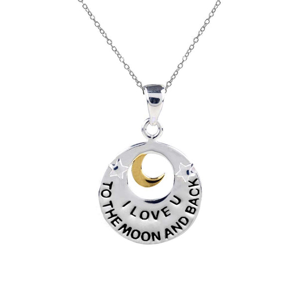 925 Sterling Silver Valentines Day I Love You To The Moon and Back Engraved Pendant Necklace for Women