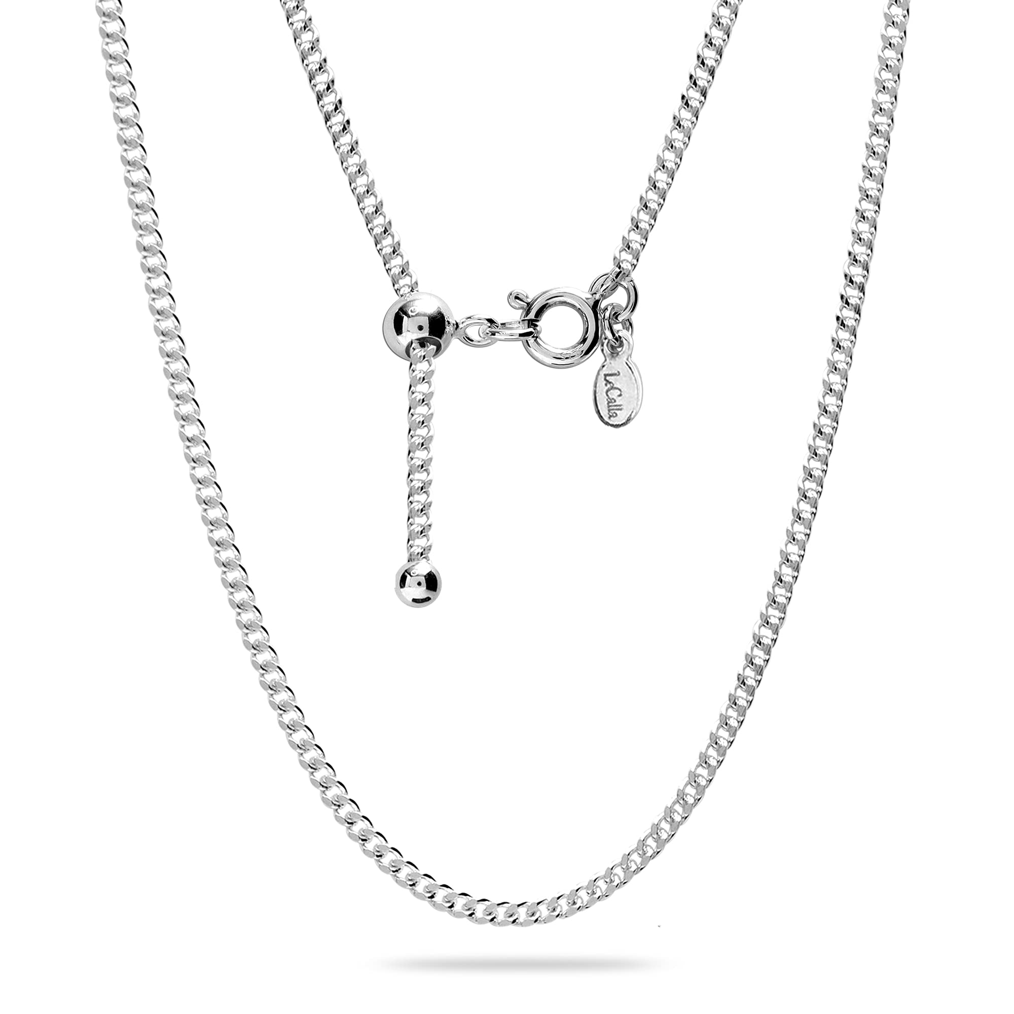 925 Sterling Silver Italian Adjustable Curb Chain Necklace for Women 61 CM