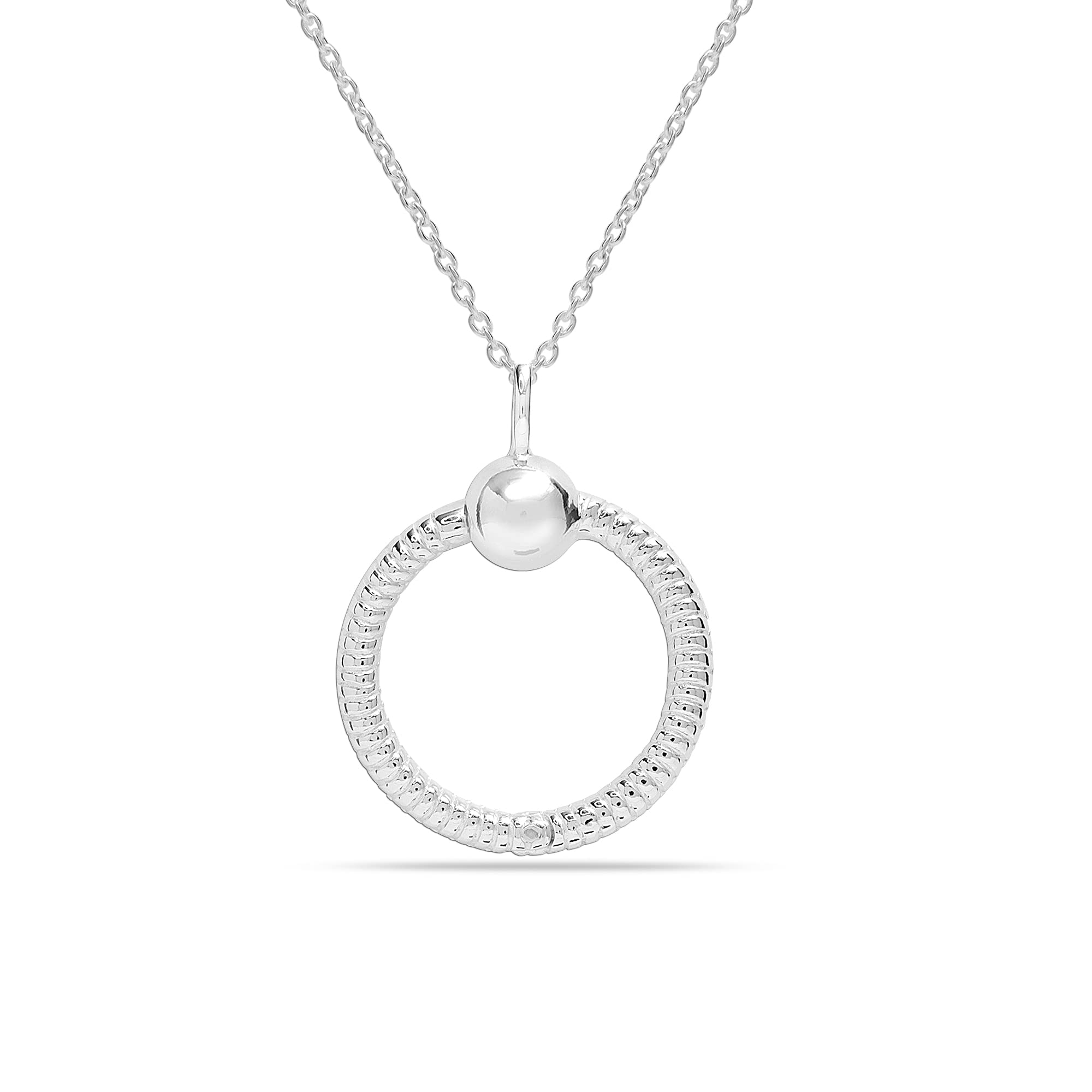 925 Sterling Silver Texture O Pendant Necklace for Women Teen