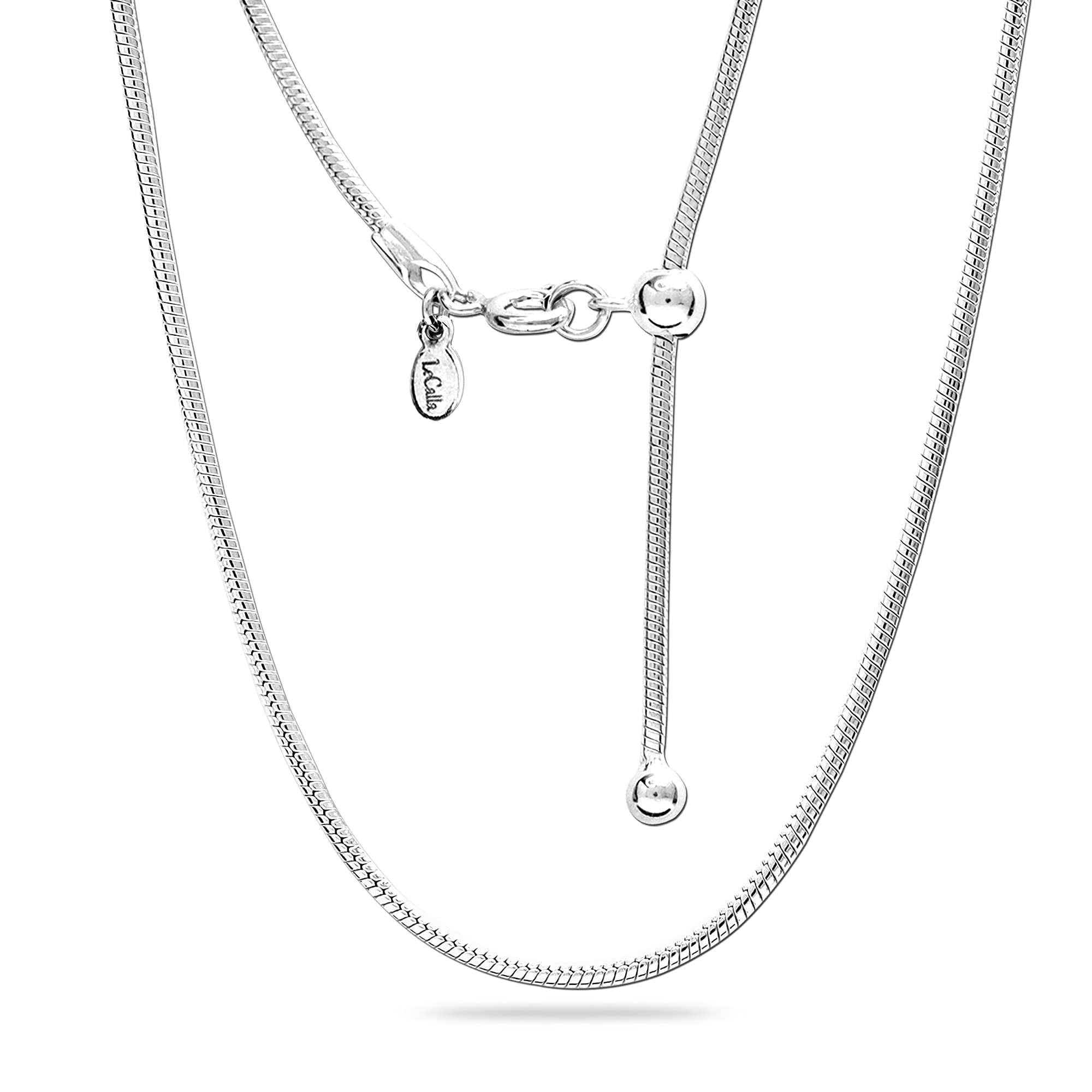 925 Sterling Silver Italian Adjustable Snake Chain Necklace for Women 61 CM