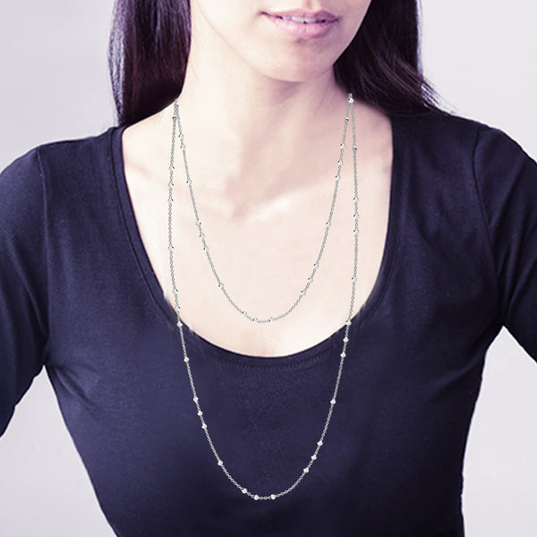 925 Sterling Silver Italian Ball Bead Station Cable Chain Necklace for Women