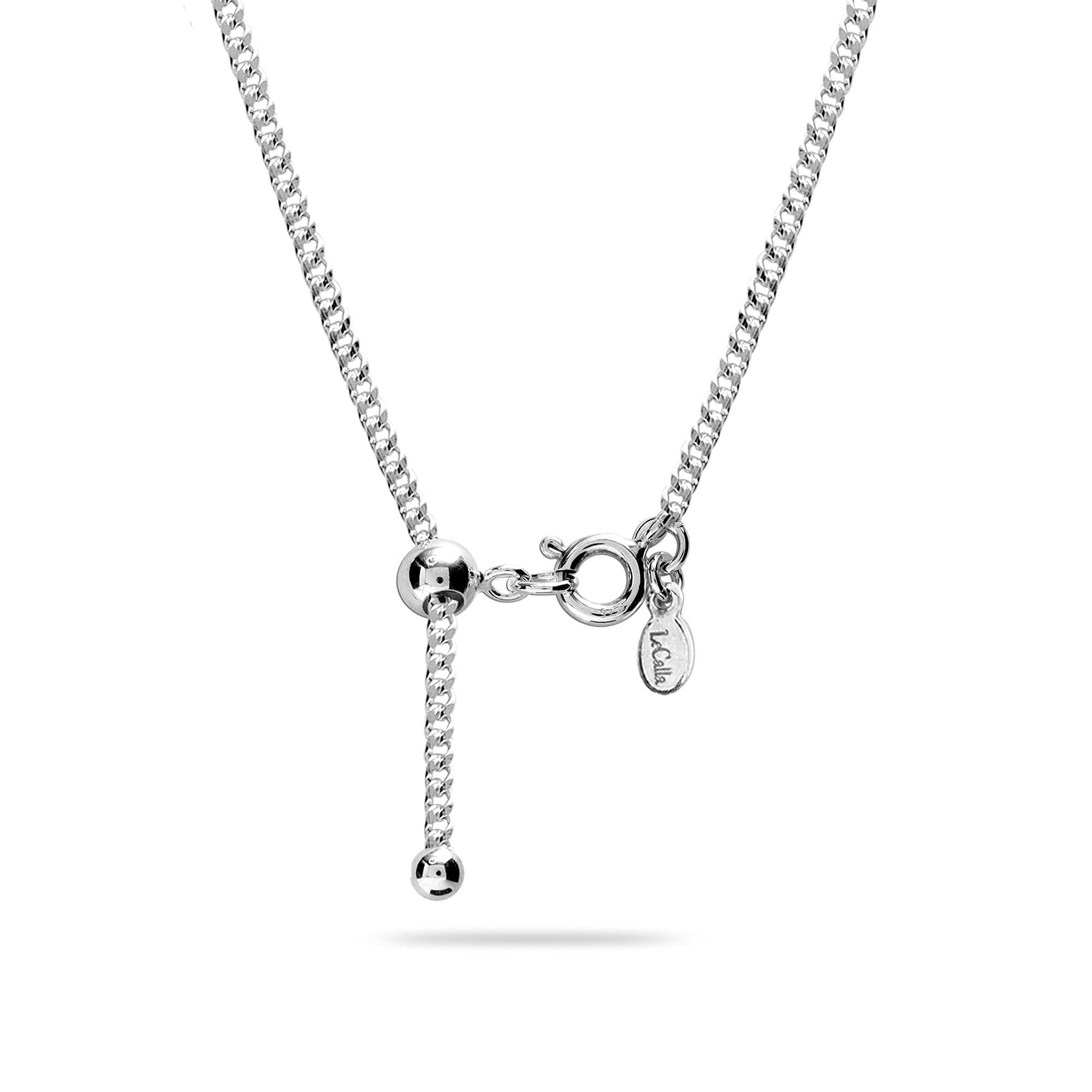 925 Sterling Silver Italian Adjustable Curb Chain Necklace for Women 24 Inches