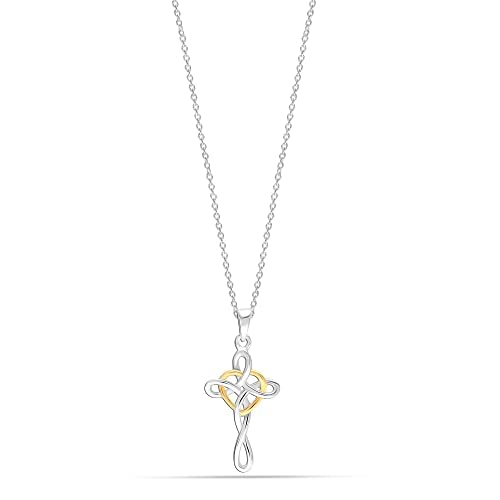925 Sterling Silver Two-Tone Celtic Knot Cross Infinity Heart Love Pendant Necklace for Teen Women 18"