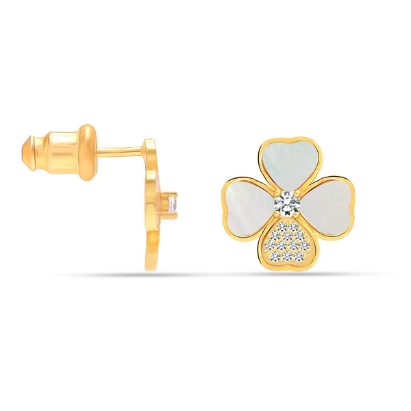 925 Sterling Silver 14K Gold-Plated Mother of Pearl 4 Clover Leaf Stud Earring for Women Teen