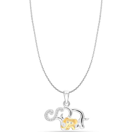 925 Sterling Silver Jewellery Mom and Baby Elephant Charm Cubic-Zirconial Necklace Pendant for Women Teen