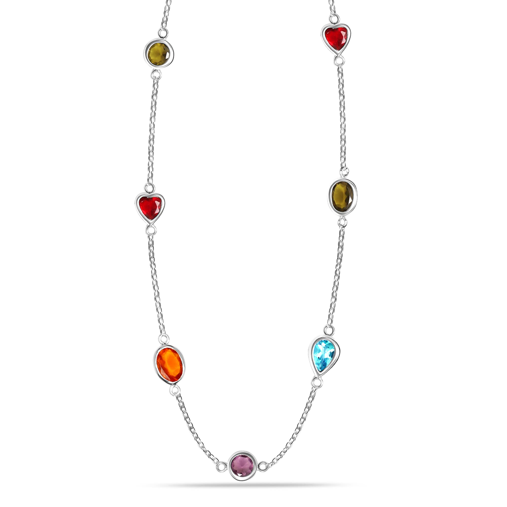 925 Sterling Silver Created Multi-Gem Station Necklace for Women