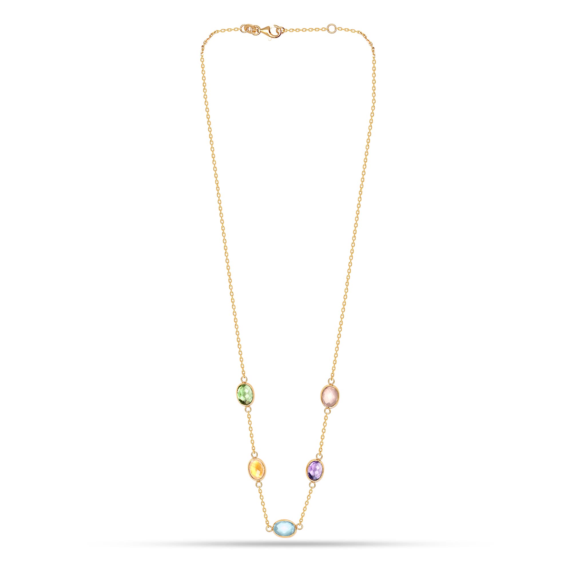 925 Sterling Silver Gold-Plated Multi Natural Birthstone Necklace for Women
