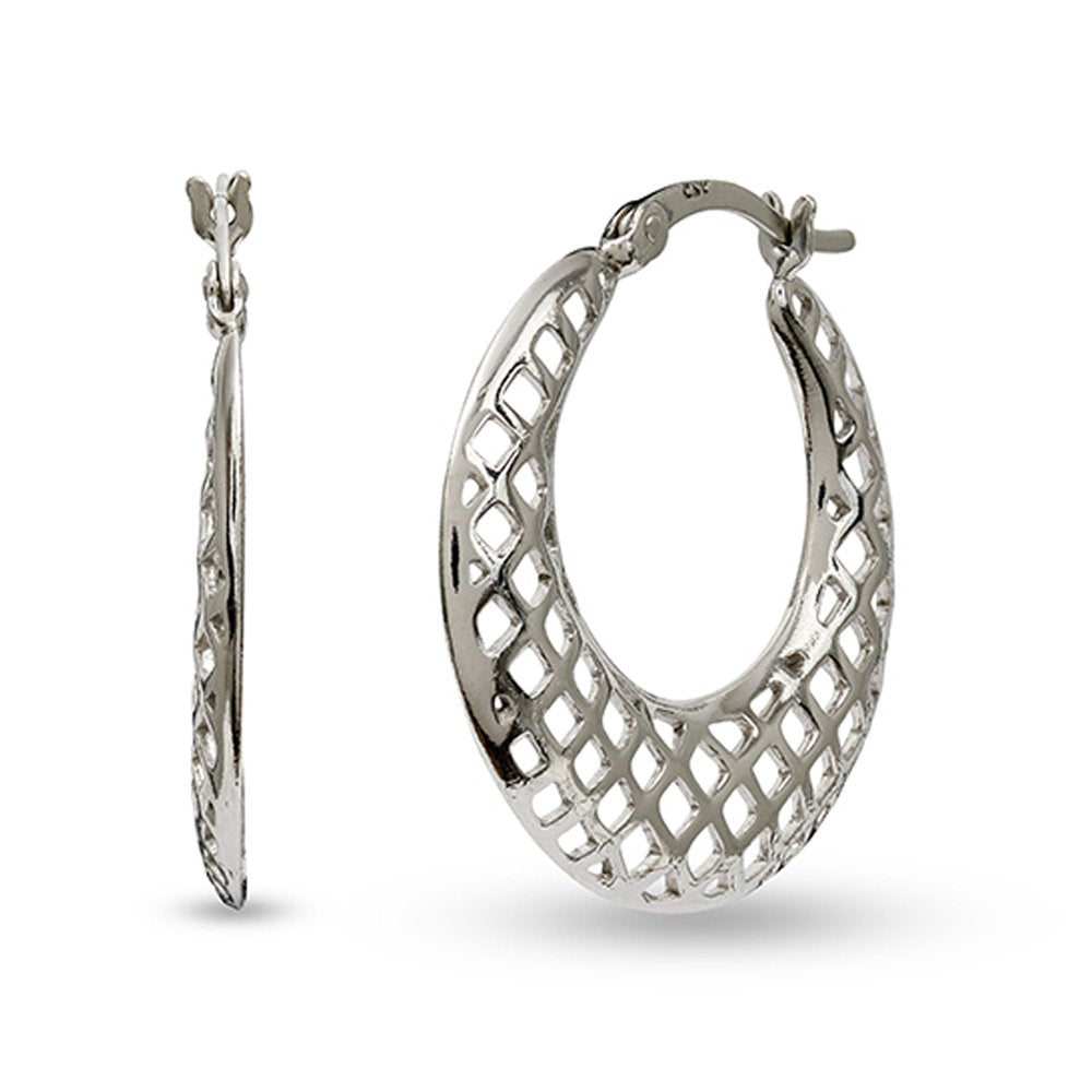 925 Sterling Silver Filigree Texture Hoop Earring for Women