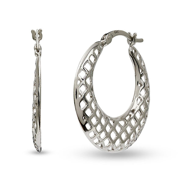 925 Sterling Silver Filigree Texture Hoop Earring for Women