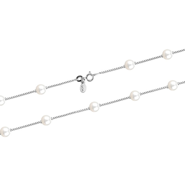 925 Sterling Silver Italian Pearl Station Chain Necklace for Teen and Women