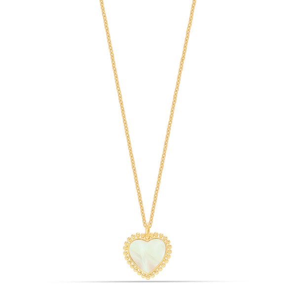 925 Sterling Silver 18K Gold-Plated Mother of Pearl Heart Pendant Necklace for Women Teen