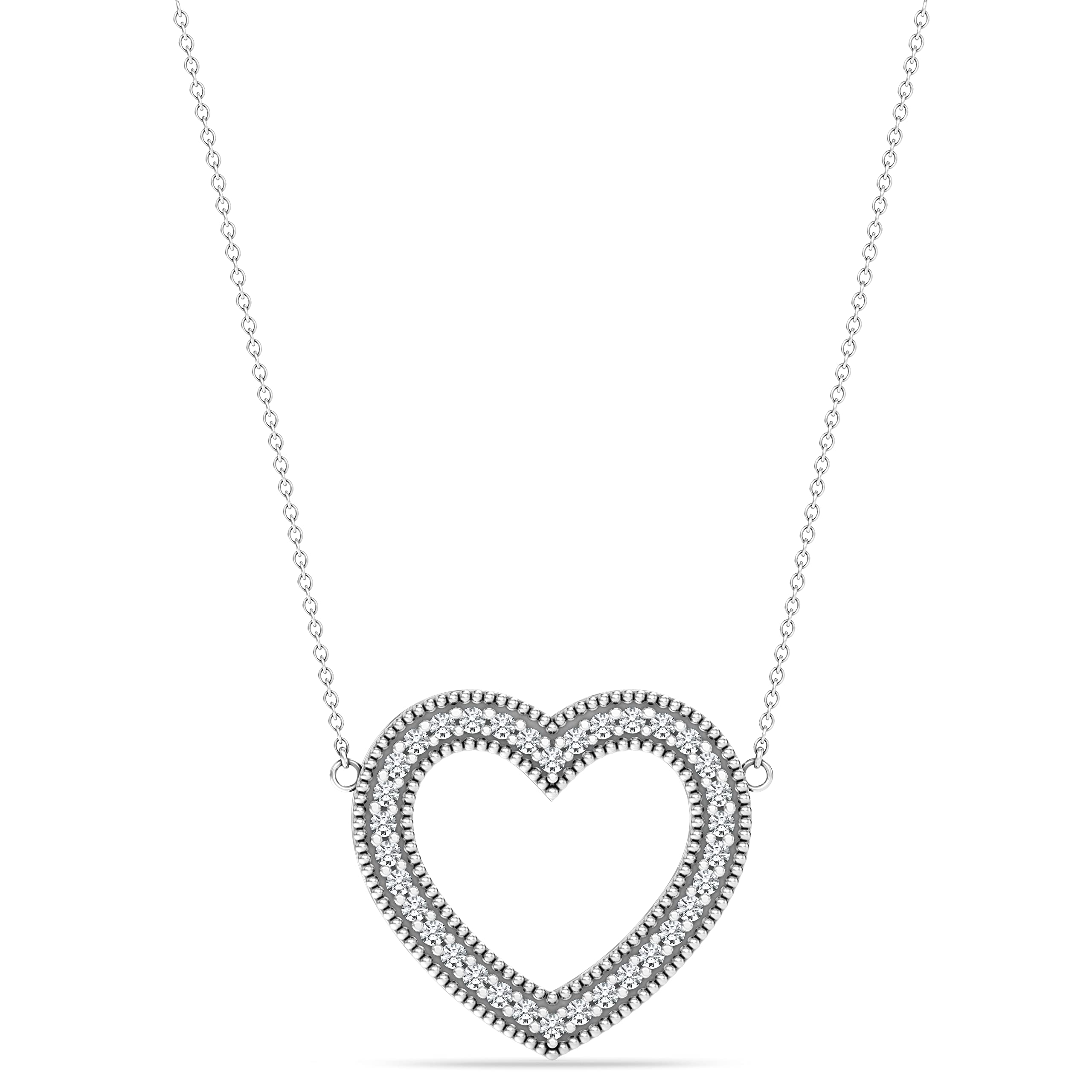925 Sterling Silver CZ Sparkling Open Heart Pendant Necklace for Women Teen