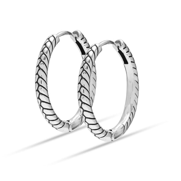 925 Sterling Silver Antique Texture Charms Huggie Hoop Earring for Women Teen 25MM