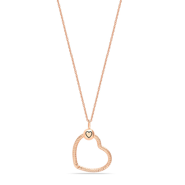 925 Sterling Silver Rose Gold-Plated Texture Heart Charm Pendant Necklace for Women Teen