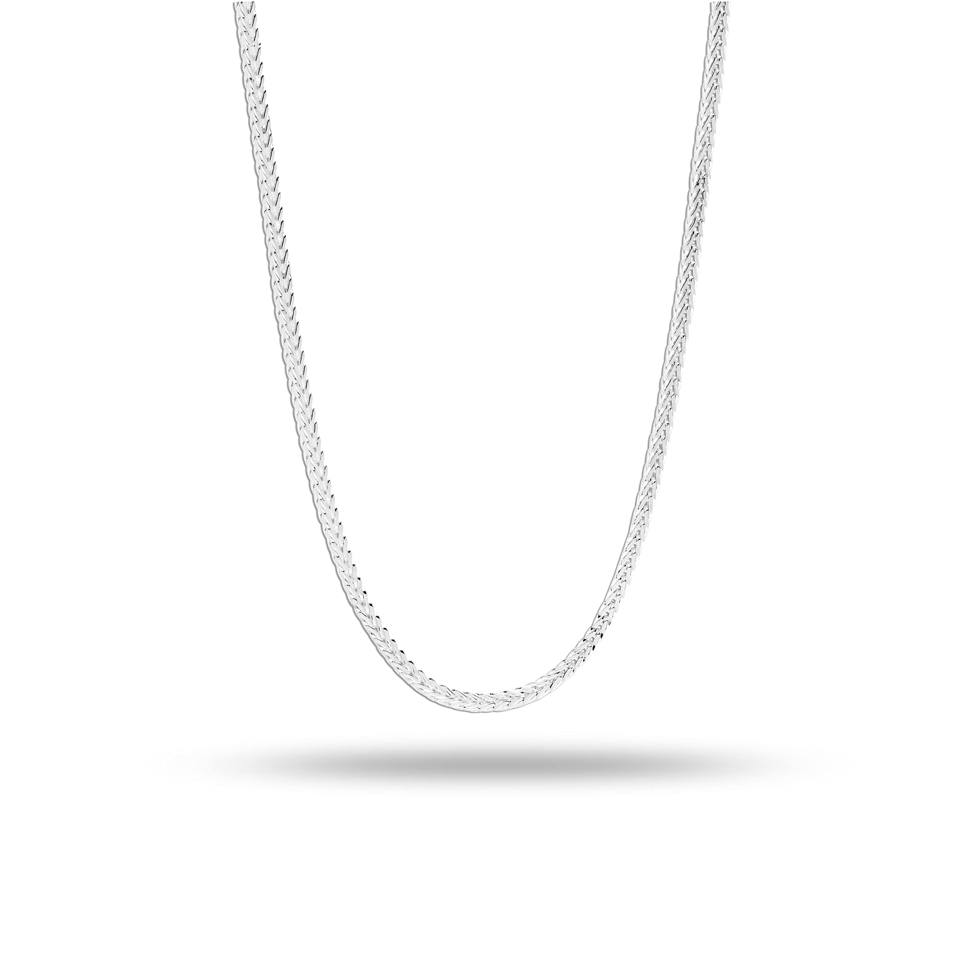 925 Sterling Silver Italian Adjustable Fox Tail Spiga Chain Necklace for Women 24 Inches