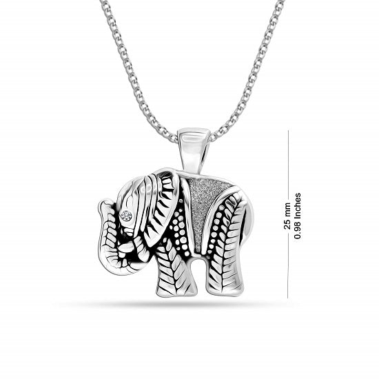 925 Sterling Silver Antique Carved Elephant Charm Pendant Necklace for Women