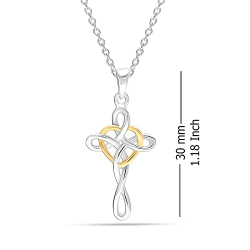 925 Sterling Silver Two-Tone Celtic Knot Cross Infinity Heart Love Pendant Necklace for Teen Women 18