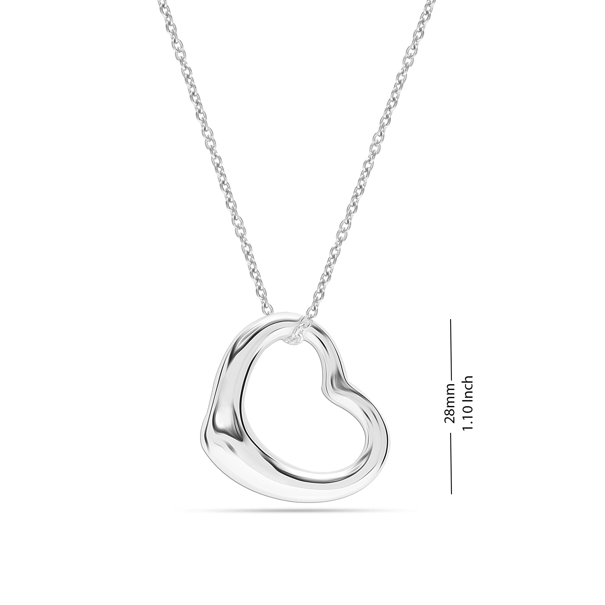 925 Sterling Silver Open Heart Pendant Necklace for Teen Women