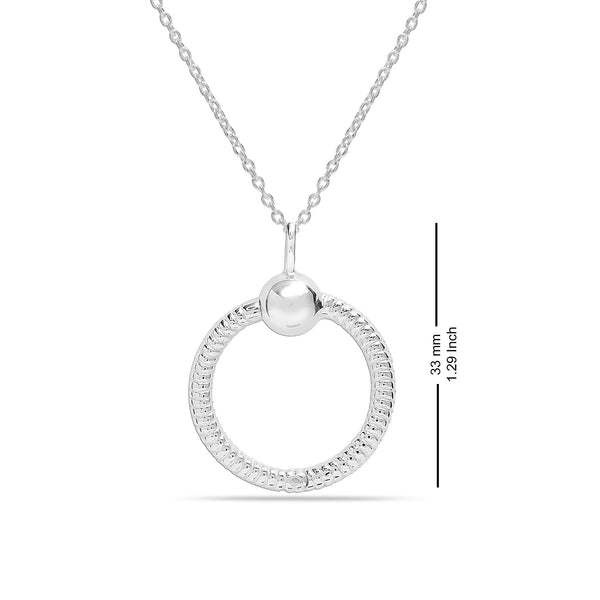 925 Sterling Silver Texture O Pendant Necklace for Women Teen