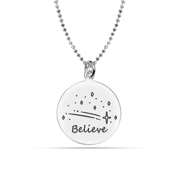 925 Sterling Silver Believe Inspirational Necklace for Women Teen