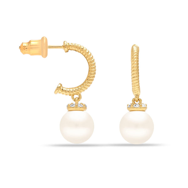 925 Sterling Silver 18K Gold Plated Pearl Hypoallergenic Pearl Hoop Earring for Teen Women